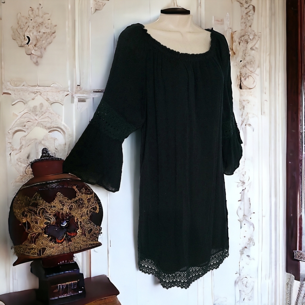 Black Gothic bell sleeve dress by Speed Control